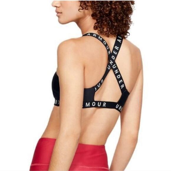Women's UA Crossback Low Sports Bra WordMark Black/White Medium - Picture 7 of 7